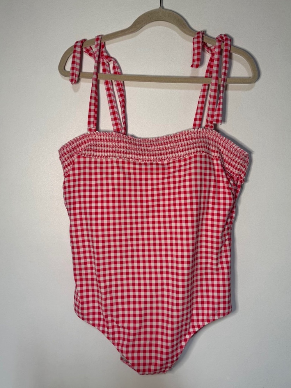 Draper James X Lands End Swimsuit Pink Gingham Smocked Bows Bathing Suit
